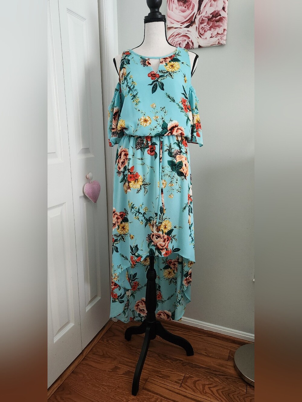 belle sky Aqua Floral Maxi Dress